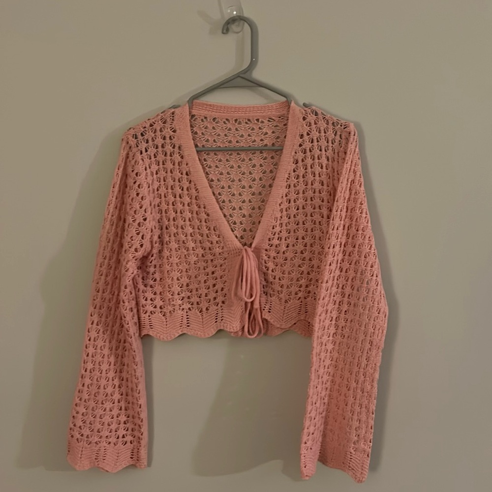 Cropped tie front cardigan